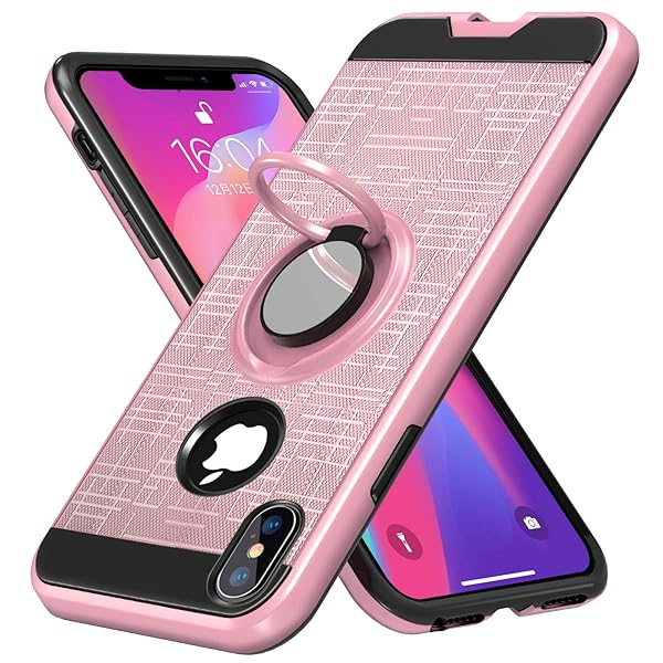 i Phone X ケース / i Phone XS ケース クリア リング付き 耐衝撃 TPU+PC 二重構造 スタンド機能 シリコン 360°回転 マグネット式車載ホルダーに対応 落下防止 指紋防