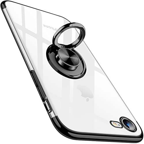 i Phone SE3 ケース 第3世代 リング スマホケース SE2 / i Phone8 / i Phone7 カバー クリア リング付き 透明 tpu ソフト 黒 ストラップホール付き アイフォ