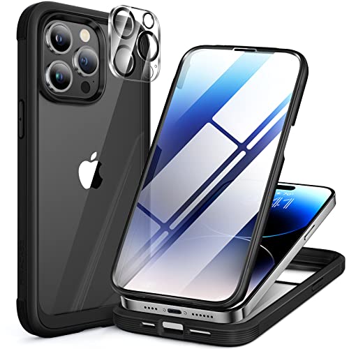 i Phone14pro ケース スマホケース iphone14 pro 全身バンパー 9H 強化ガラス 6.1インチ フルカバー 360°保護 ワイヤレス充電対応 黒