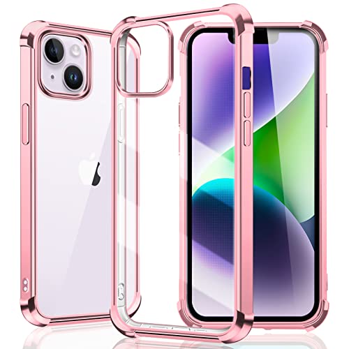i Phone14 ケース クリア i Phone14ケース 透明 耐衝撃 アイフォン14 カバー tpu ソフト スマホケース 軽量 ピンク ストラップホール付き 6.1インチ ワイヤレス充電対応 