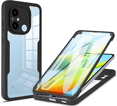 Redmi 12C ケース 360° 全面保護 前後 両面 カバー [高タッチパネル感度] 9H強化ガラス TPU+PC クリア スマホケース フルカバー 軽量 薄型 衝撃吸収 擦り傷防止 着脱簡単（