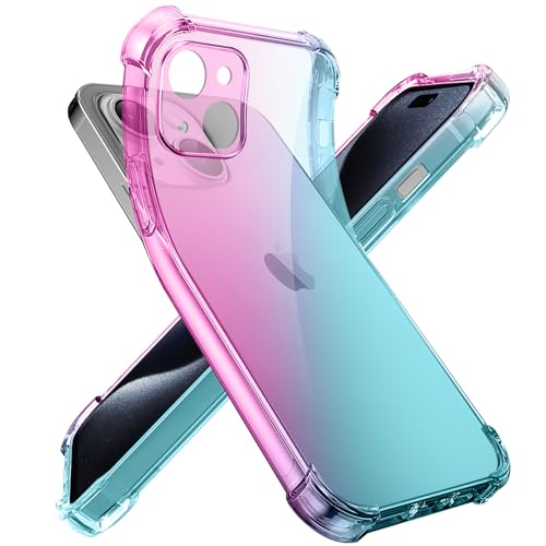 i Phone 15 ケース グラデーション クリア 全面保護カバー 耐衝撃 衝撃吸収 tpu 耐震 ソフト軽量 薄型 落下防止 透明 耐久 黄変防止 指紋防止 滑り防止 人気 携帯カバー ピンク+緑