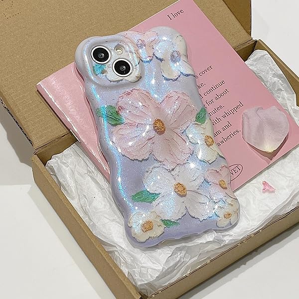 ケース i Phone 14 6.1 inch 用の ケース ウェーブデザイン カバー 可愛い かわいい油絵花柄ケース ヴィンテージ油絵アートケース TPUカバー カーリーウェーブケース 軽量 薄型 