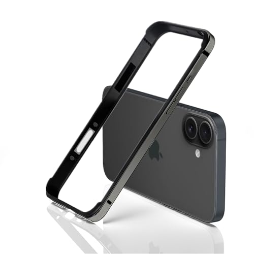 i Phone16 アルミバンパー ケース メタル+シリコン フレーム 二重構造 レンズ保護 軽量 ストラップ穴 耐衝撃 バンパー (ブラック, iphone16)