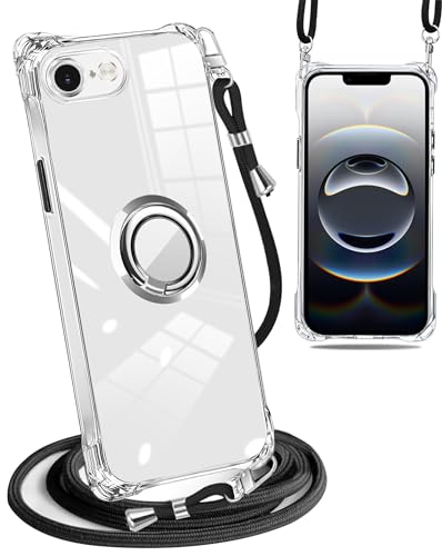i Phone 16e ケース クリア リング付き ショルダー付き 耐衝撃 i Phone 16e 携帯 ケース 第4世代 軽量 TPU カバー 首掛け 肩掛け 斜めがけ 付き 縦/横 2WAY 調節