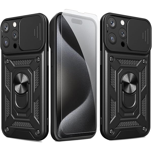 i Phone 15 Pro Max ケース i Phone15promax スマホケース + 15promax 強化ガラス フィルム 360°回転 スタンド機能 リング 車載ホルダー対応 耐衝撃 横