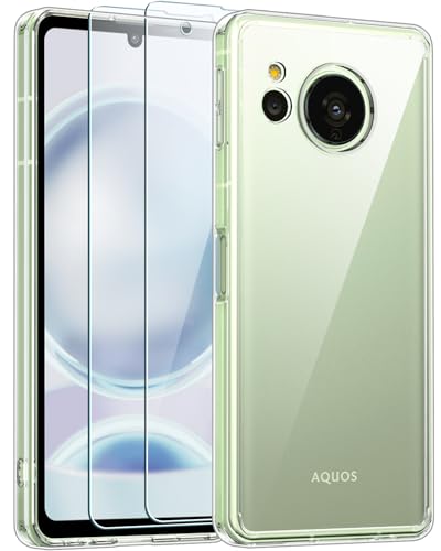 AQUOS sense8 ケース クリア SH-54D SHG11 SH-M26 カバー ガラスフィルム２枚付き アクオスセン8 用カバー 耐衝撃 全面保護 ストラップ ホール付き 耐久性 薄型 軽量
