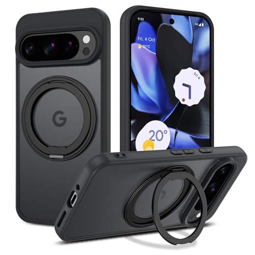 Pixel 9 ケース Pixel 9 pro ケース Mag Safe対応 360°回転スタンド リング[横縦両立・角度自由調整]マグネット搭載 ワイヤレス充電 落下防止 耐衝撃 薄型 極透 軽量 
