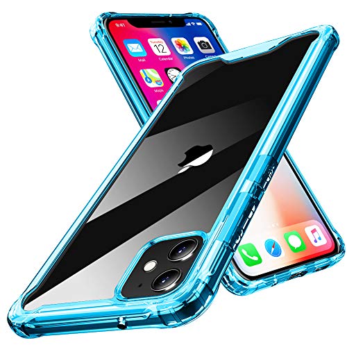 i Phone 11ケースクリア 透明 強化ガラス＋TPUバンパー 衝撃吸収 耐衝撃 ワイヤレス充電対応 レンズ保護 指紋防止 黄変防止 薄型 軽量 滑り止め アイフォン11ケースカバー 柔軟 青商品
