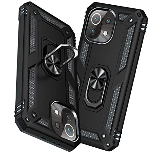 Xiaomi Mi 11 Lite 5G リング付き ケース 耐衝撃 衝撃吸収 傷防止 全面保護 カメラ保護 スタンド付き TPU + PCバンパー 指紋防止対策 二重構造 360度回転 防塵 車載ホ