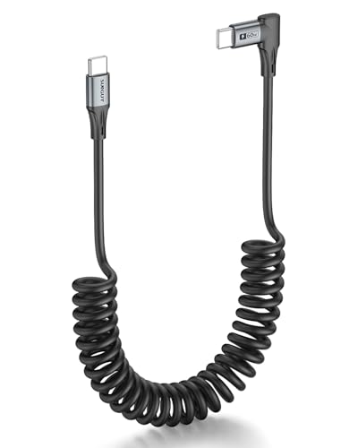 USB Type C L 字 0.4M から 1M まで 伸びる 60W 急速充電 PD 長 L 字型 USB C to USB C 伸縮自在 USB2.0 データ転送 タイプ c コイル型 PU 高