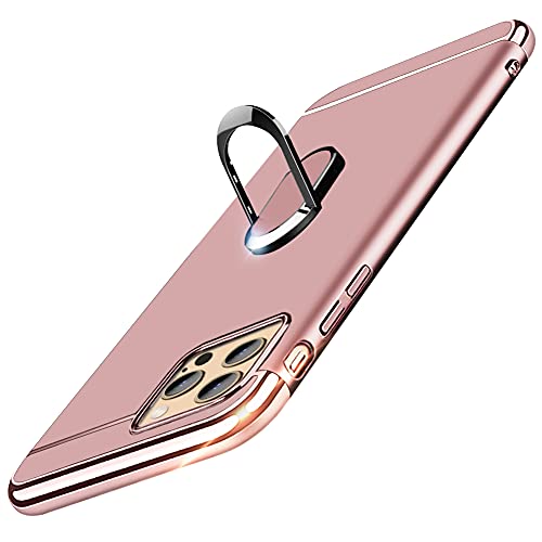 i Phone 12 ケース / i Phone 12 Pro リング ケース クリア 耐衝撃スマホカバー 全面保護 衝撃防止 レンズ保護 磁気カーマウントホルダースタンド スタンド機能 3パーツ式 