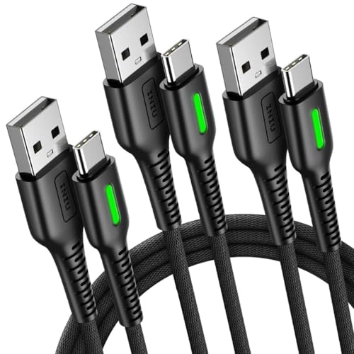 USB Type C ケーブル [3本 0.5m+2m+2m] 3.1A USB A to USB C 急速充電 QC3.0対応 高速データ転送 高耐久ナイロン編み LEDライト付き タイプC typ