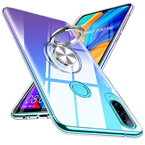 Huawei P30 Lite リング ケース クリアケース ソフト TPU 耐衝撃 薄型 シリコン 透明 フアウェイ p30 ライト カバー スタンド機能 360回転 車載ホルダー 携帯カバー クリ