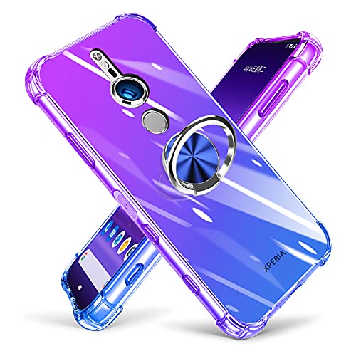 Xperia XZ2 リング ケース クリア TPU 耐衝撃ケース 透明 車載ホルダー スタンド機能 グラデーション 薄型 ソニー エクスペリアxz2 カバー 全面保護 360回転 軽量 シリコン 黄