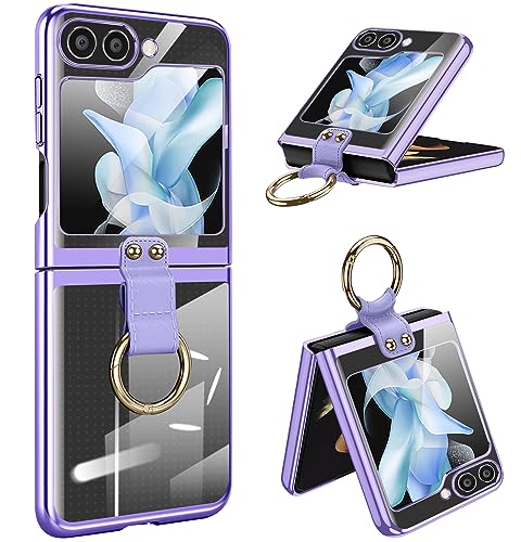 Galaxy Z Flip5 ケース SC-54D SCG23 リング ケース ギャラクシー ゼットフリップ5カバー リング付き メッキ PC クリスタルカバー ガラスフィルム取り外し可能 / レンズ