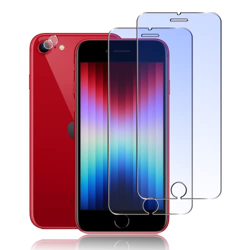 i Phone SE3 ガラスフィルム ブルーライト カット + カメラフィルム IPhone se3 / se2 / i Phone8 / i Phone7 ガラスフィルム 2枚 硬度9H 強化ガラ