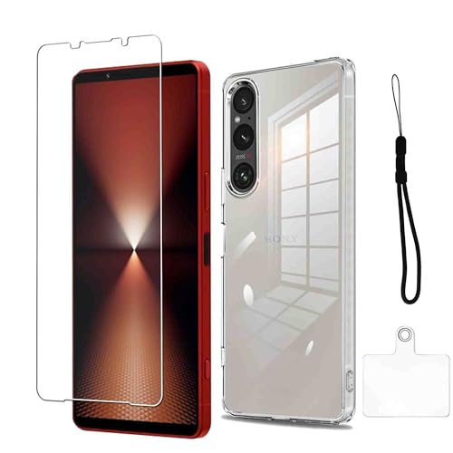 Xperia 1 VI ケース + ガラスフイルム SO-51E SOG13 液晶 保護フィルム 気泡ゼロ 飛散防止 耐衝撃 エクスペリア 1 VI 透明な背面 スマホケース カバー 携帯ケース 指紋