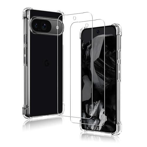 Google Pixel 9 ケース 2+1枚セット：pixel9ケースx1 + ガラスフィルムx2 クリア TPU 黄ばみ防止 散熱加工 高透過率 全面保護 9H硬度 耐衝撃 指紋防止 ピクセル9 