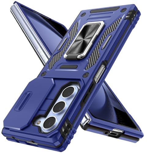 Galaxy Z Fold6 リング ケース付き 耐衝撃 pc+tpu 車載ホルダー対応 軽量 薄型 擦り傷防止 取り出し易い 360°回転 スタンド機能 リング 携帯カバー ブルー 青商品の説明 【