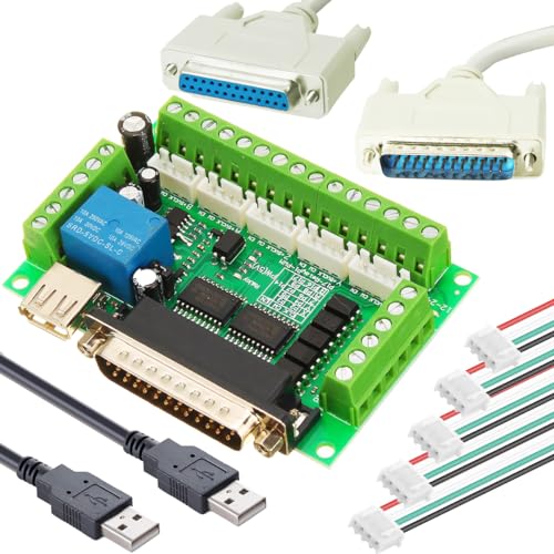 5軸 CNC ステッピングモーター インターフェースボード ブレイクアウトボード Mach3 インターフェースボード 光カプラボード XH2.54 4Pケーブル ダブルUSBケーブル DB25オス-メ