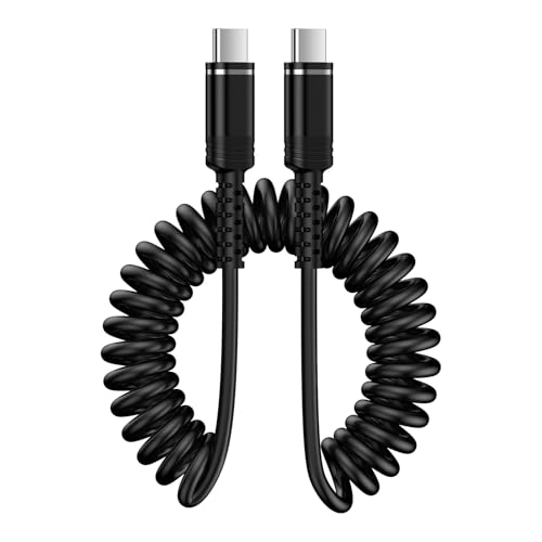 USB C ケーブル コイル タイプcケーブル 伸縮 (0.3Mから1.2Mまで) USB C / Type C to USB Cケーブル コイル型 PD60W急速 車用 iphone15充電ケーブル