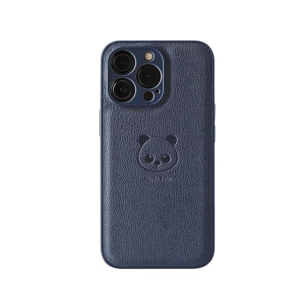 i Phone 14 Pro Max ケース PUレザー レザーケース 高級合皮 質感 リアルスキン 男女兼用 パンダ (ブルー)