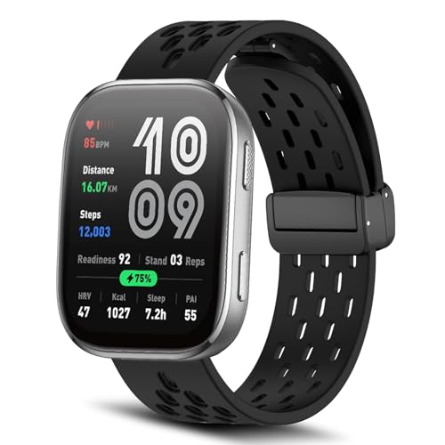 Amazfit Bip 6 バンド 22mm 交換 シリコン マグネット付き スポーツバンド 替えストラップ 交換ベルト 柔らかい 通気性 装着簡単 軽量 調整しやすい 男女通 Amazfit Bip