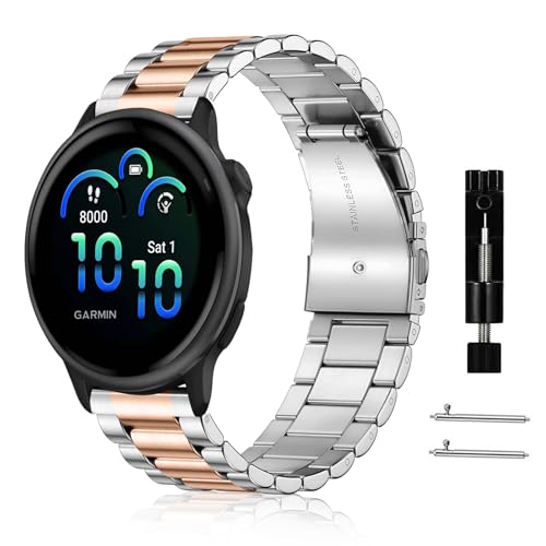 20mm Garmin Vivoactive 6 ステンレス 金属バンド 交換ベルト 替えストラップ 防錆 調整器具付き ビジネス風 男女兼用 Garmin Vivoactive 6 - シルバー +