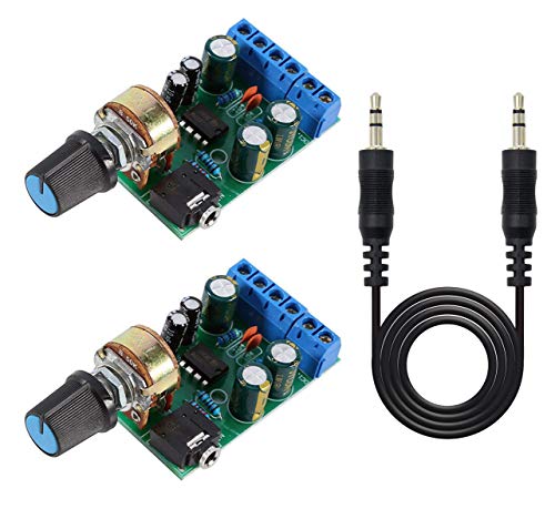 オーディオアンプ モジュール DC 1.8-12V TDA2822M 2.0チャンネル ステレオ AMPボード ミニAUX DIY サウンドシステム コンポーネント + 3.5mmジャックケーブル 2