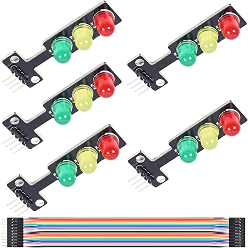 ミニ信号機 ディスプレイ モジュール LED DC 5V 5mm ディスプレイモジュール for Arduino DIY用 Du Pontケーブル付き ミニ発光ダイオード信号機 5個セット商品の性質上