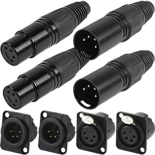 ミキサー スピーカー用 4ピン XLR オス ＆ メス MIC スネークプラグ オーディオ マイクロコネクタ 2ペア4ピンXLRオス＆メスジャックソケットパネルマウント付き（8パック）商品の性質上、取