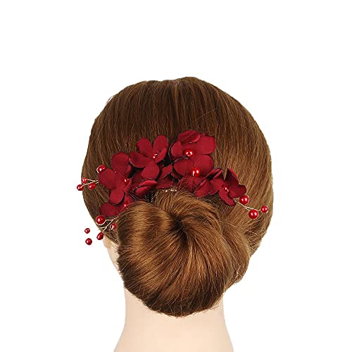 ファッションブライダルウェディングブライズメイドレッドフラワーヘアクリップヘアピンコームアクセサリー主な材質：クロスフラワー+アロイHead Five花だけでなく、含まれていない他のアクセサリー色：示