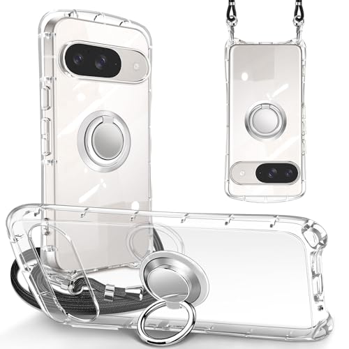 Google Pixel 9 ケース Google Pixel 9 Pro ケース ショルダー ストラップ付 リング クリア グーグル ピクセル9 カバー 透明 縄掛け 肩掛け 斜めかけ TPU 耐衝