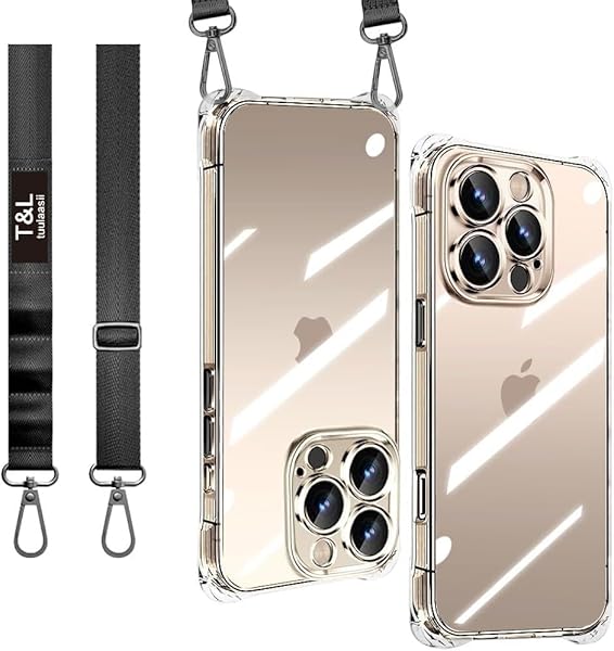 i Phone 16 Pro Max クリア 透明 ケース ショルダー 携帯 ストラップ ショルダー ストラップ付き 斜めがけ 首掛け 肩掛け 太め スマホストラップ 織りストラップ付き 長さ調整 取
