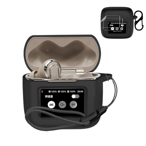 JBL TOUR PRO 3 ケース カバー + 2枚フィルム ワイヤレス イヤーホン シリコン 保護ケース (カラビナ付き+ストラップ付き ) 落下防止 キズ防止 耐衝撃 装着充電可能 防水 防塵 