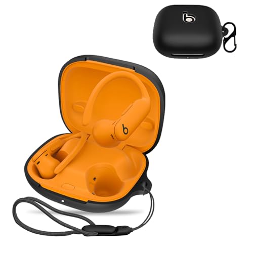 Powerbeats Pro 2 ケース カバー ワイヤレス イヤーホン シリコン 保護ケース (カラビナ付き+ストラップ付き ) 落下防止 キズ防止 耐衝撃 装着充電可能 防塵 防水 (ブラック)