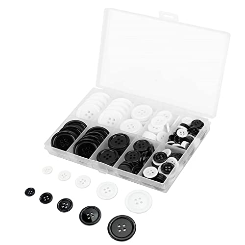 ボタン 160個入り 4穴 プラスチック製 10mm 12mm 15mm 20mm 25mm スーツ 上着 ジャケット 袖口 カーディガン ニット 手芸 最適 ケース付き 黒+白&starf;