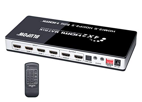 HDMI マトリックス 切替 分配器 セレクター 4入力2出力+音声分離「光デジタル 3.5mmステレオ音声分離付き」1080P120Hz 4K60Hz hdmi2.0 hdcp2.2 HDR ARC