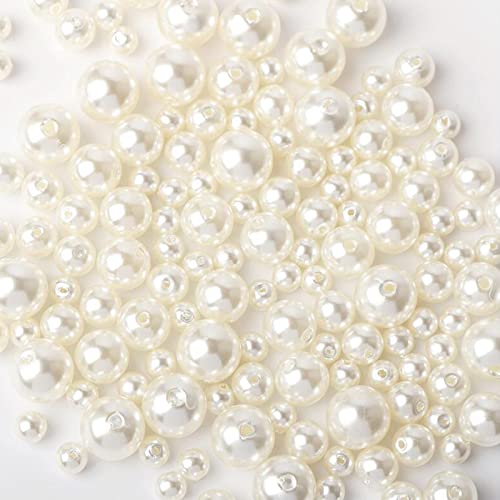 樹脂パール パールビーズ 約600粒セット ラウンド 丸玉 穴付き 手芸用品 縫製用 手作り DIY 材料 工芸品の装飾 ジュエリー用 ハンドメード ネックレス イヤリング 4サイズ (4サイズ 約6
