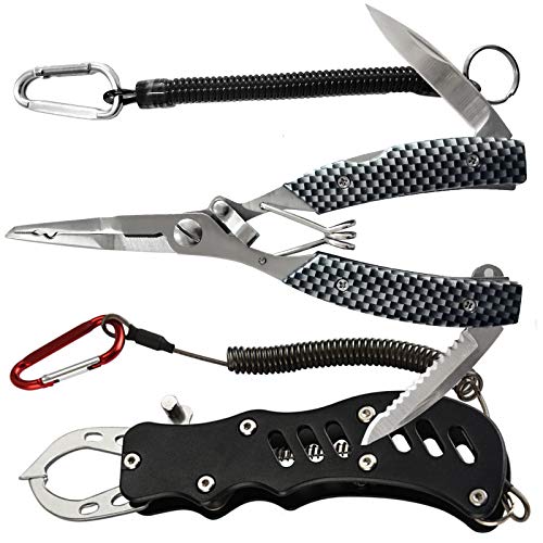 フィッシュグリップ フィッシングプライヤー 釣り具2点 セット 魚掴み フィッシュキャッチャー 魚つかみ 釣り ペンチ ステンレス 防錆 多機能 片手操作 収納ケース 安全ロープ付き 持ち運び便利&a