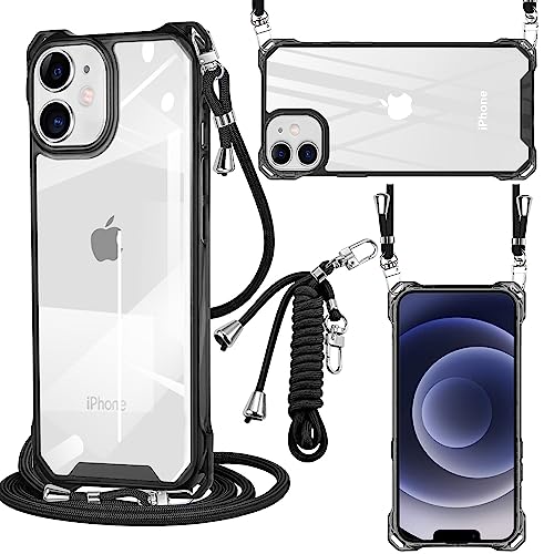 i Phone 12 ケース クリア PC i Phone 12 Pro ケース ショルダー 軽量 耐衝撃 カバー アイフォン12 12Pro ケース PC背面 + TPUバンパー 二層構造 携帯ケー