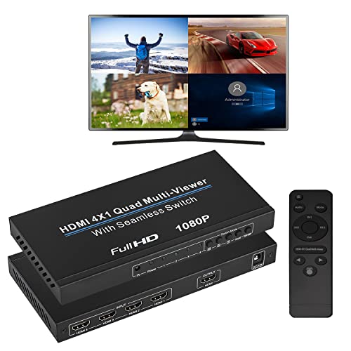 HDMI画面分割器 4x1 hdmi画面分割切替器 1080P 4入力1出力 画面切り替え器 ４画面同時表示 自動手動切替 HDMIアッド マルチビューアー DVD / プロジェクター / ゲーム機 