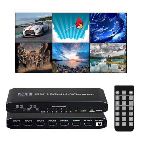 HDMI 画面分割器 6入力1出力 HDMI 画面分割切替器 6x1 6台のパソコンを同時に共有し hdmi画面切り替え器 6画面同時表示 Quad viewer シームレス HDMIスイッチャー P