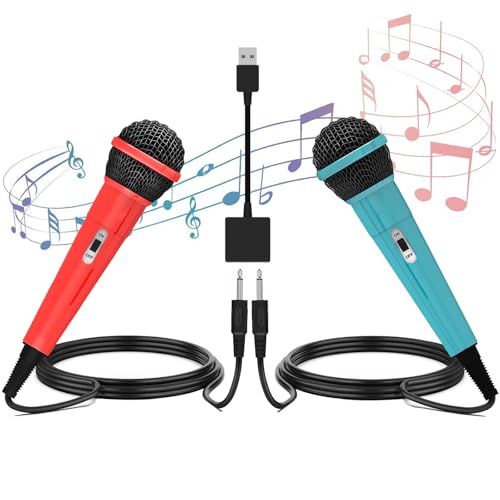 Switch カラオケマイク 2本セット スイッチ 有線マイク USB2.0 高集音力 2人同時に歌える 3m ケーブル 軽量 簡単接続 PS5 / PS4 / PC / XBOX ONE / ニンテ