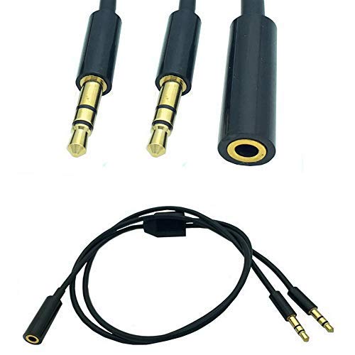 2*3.5mm 3極オスに3.5mm 3極 メス オーディオ分配ケーブル 3極変換 コネクタ イヤホン 分配 ヘッドホン音声出力分岐コード 3.5mmステレオミ二分配ケーブル (黒)&star