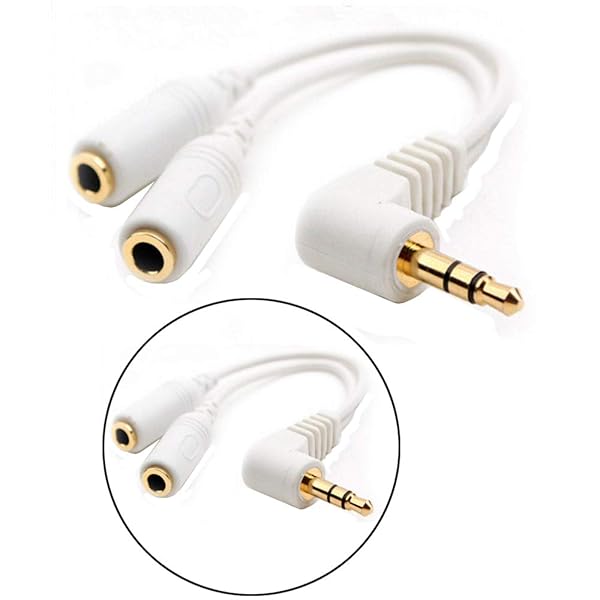 90度 3.5mm 3極 オス 2*3.5mm 3極メス オーディオ分配ケーブル 3極変換コネクタ イヤホン 分配 ヘッドホン音声出力分岐コード 3.5mmステレオミ二分配ケーブル (白)&s