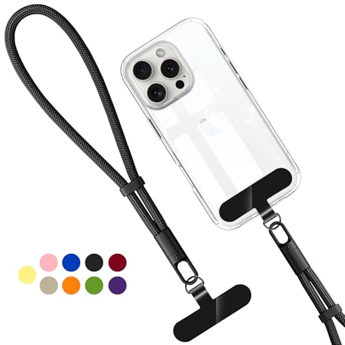 スマホストラップ ハンドストラップ 手首 携帯ストラップ 丸紐 9色 直径10mm 腕掛け 長さ 調整可能 落下防止 紛失防止 ストラップホルダー リストストラップ 充電影響なし 全機種対応 ブラック