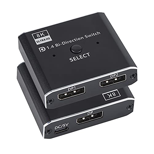 Displayport 切替器 8K@30Hz dp 切替器 4K@120Hz 2入力1出力 DP スイッチ ディスプレーポートスイッチ 手動 自動 セレクター 高速 ビデオ 伝送 パソコン / HD