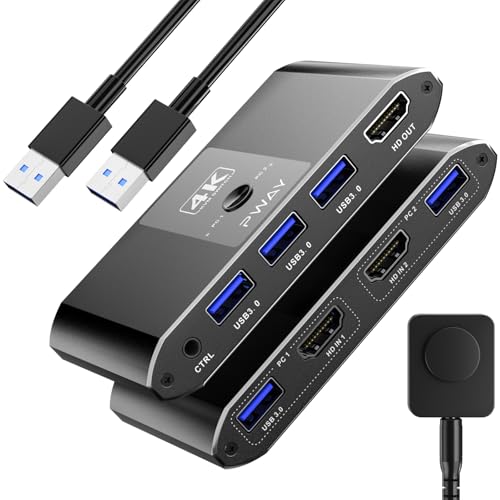 KVM スイッチ HDMI パソコン2台モニター1台切り替え USB3.0 ポートx3 HDMI KVM切替器 4K@60Hz 有線リモートおよびボタンコントロールをサポート EDID対応 ラップトッ